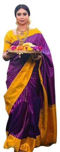 Jaanvi Banarasi-sari indiana da donna in seta Zari Lavoro con blusa non cucita, Viola scuro, taglia unica