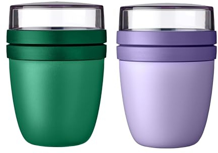 Mepal | Lunchpot Ellipse Mixed | Vivid Green + Vivid Lilac | Müslibecher to go | Unterteilung für Joghurt & Müsli | 500 ml + 200 ml | Geeignet für Gefrierschrank, Mikrowelle & Spülmaschine