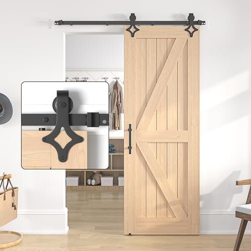 SANKEYTEW 6FT/183CM Sliding Door Kit Black Without Door - Single Wood Barn Door Sliding Kit - Heavy Duty Steel Sliding Door Track - Rhombic Barn Door Hardware Track Kit