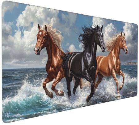 Gaming Mauspad XXL Ozean Mousepad 800x400x4mm Pferd Verlängertes Mauspad Schreibtischauflage,Genähte Kanten Mauspad,Verbessert Präzision und Geschwindigkeit Wasserdicht Geeignet für Büro und Spiele