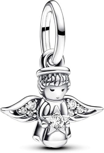 PHCLASY Sparkling Angel Charms-Anhänger Weihnachten Bead 925 Sterling Silber Pendant für Europäische Armbänder für Damen