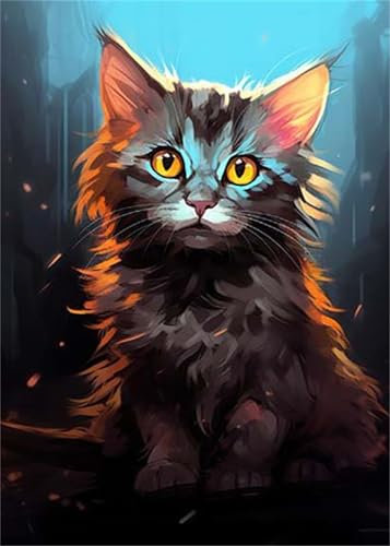 Katze Malen Nach Zahlen für Erwachsene Anfänger, mit DIY Rahmen Malen nach Zahlen Kits, mit Pinsels und Acrylfarbe Handgemalt öLgemäLde Kit,45x60cm