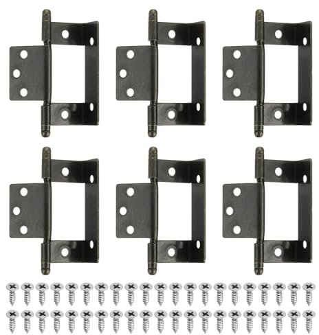 QUARKZMAN 6Pezzi Cerniere per Mobili a Incasso Totale, Cerniera a Punta Lunga Parziale 3.4x1Pollici Vintage Semi-Avvolgente per Mobili da Cucina con Viti, Bronzo