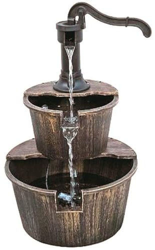 Kaskadenbrunnen Garten 41,5 x 41,5 x 68 cm Handpumpen Design Polyresin in Bronze Gartenbrunnen Wasserspiel außen