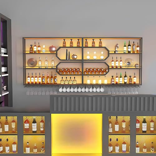 Moderne Metall Wand montiert Wein Display Rack, 4-Schicht-Eisen-Rack, Bar Regale Wand, montierte Weinregal, Bar Einheit Floating Shelves, Flaschenregal für Home, Restaurant (200*125*25CM)