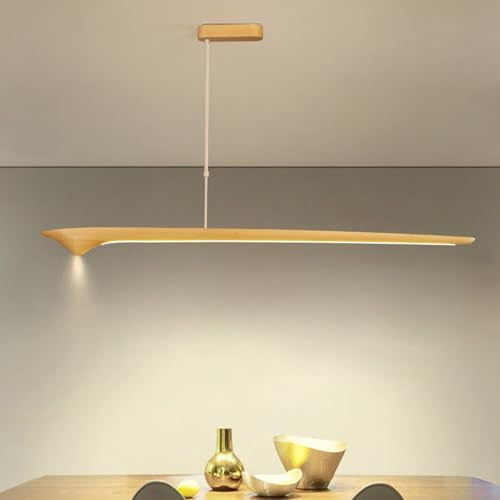 Bellastein LED Pendelleuchte Esstisch holz Dimmbare, Moderne Hängelampe Esstischlampe mit Fernbedienung Küchenlampe Höhenverstellbar Holzlampe für Büro Esszimmer Wohnzimmer Deckenlampe (Holz, 120cm)
