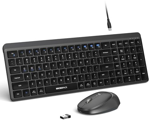 Tastiera wireless e mouse Combo per desktop Mac iPad Bluetooth 2.4 Ghz ricaricabile Silent Click con tastierino numerico nero compatibile con PC, laptop, tablet, (nero)