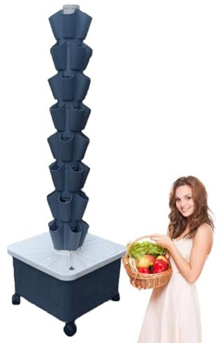 Vertical Hydroponic Tower,Soilless Hydroponic Planting Columns Tower,Vertical Tower Planters,Hydroponics Growing Tower,for Indoor/Outdoor,Gray-8-layer