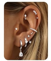 Morfetto 9 par kirurgiska stål platt baksida örhängen allergivänliga 14K guldpläterade broskörhängen för kvinnor läckra trendiga ringar stiftörhängen staplar tragus helix daith snäcka piercing smycken
