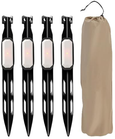 Zeltheringe - 4er Pack Metallheringe für Zelte, robuste und leichte Sturmheringe | Zeltheringe, Nägel, Campingheringe mit LED-Licht, V-Nägel für Tten