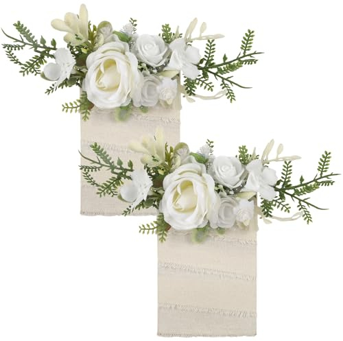 PartyforU Ansteckblume für Herren, Hochzeit, 2 Stück, weiße Rosen-Boutonniere-Set für Abschlussball, Ansteckblume für Bräutigam, Trauzeugen, formelle Dinner-Party, Bankett
