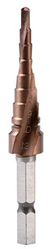 HOHXEN Stegborr [3–12 mm, 9 steg], HSS co M35, titanbelagd, 1/4 tum sexkantshandtag, borrning i rostfritt stål, hårdmetall, plast, trä, gjutjärn, aluminium