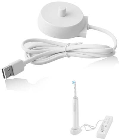 Replacement Charger for Oral-B iO Series 3/4/5/6 & Pro Models | Universal compatibility with 110-240v, inductive waterproof charging base, travel-friendly power cord, white