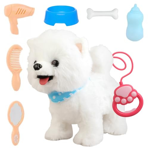 Piashow Laufender Hund Spielzeug für Kinder, Roboter Hund der Läuft, Zunge Heraus, Singen, Sprechen Lernen und Bellt, Interaktive Elektronische Haustiere Kinder Geschenk (Samojeden)