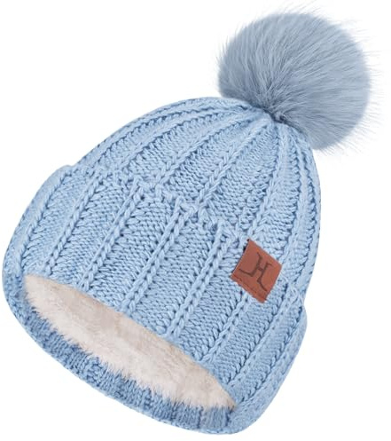 ZASFOU Damen Winter Mütze Beanie mit Fleecefutter Warme Zopfmuster Pompom Wintermütze Thermo Strickmütze Mützen für Frauen Geschenk