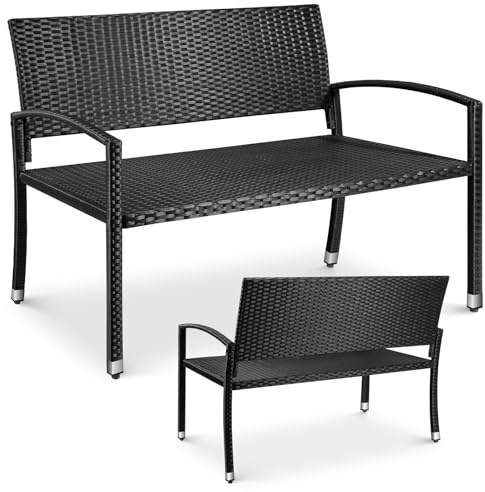 LIFERUN Gartenbank Wetterfest, Balkon Bank, Polyrattan Sitzbank Outdoor | 2 Sitzer Gartenbank, 320kg Belastbar, 122x62x90cm, Gemütliche Gartenmöbel, 4PCS Beine, Doppelseitiges Rattan, Schwarz