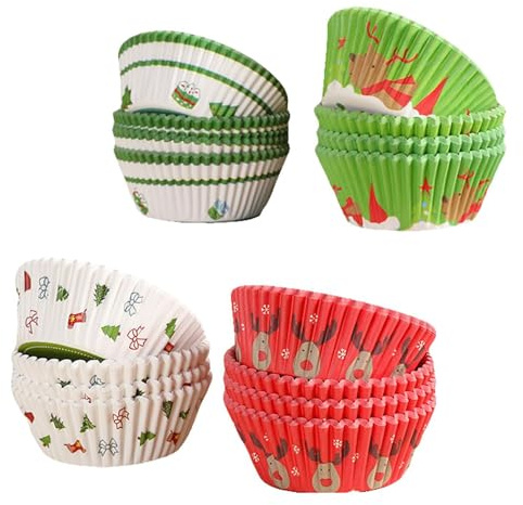 Coogime 200 stück Muffinförmchen Papier, Cupcake Förmchen, Mini Muffins Papierförmchen, Cartoon muffinförmchen,für Backen, Party, Weihnachten, Dessert, Geburtstag (weihnachten)
