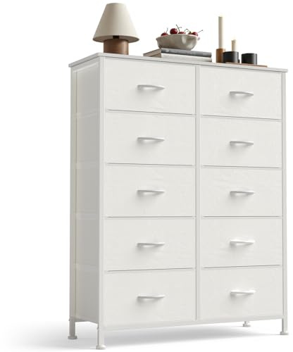 Sweetcrispy 10 Drawer Tall Dresser for Bedroom & Living Room, White