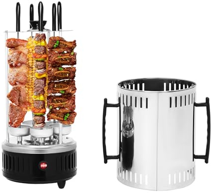 Grill électrique, grill électrique vertical 1000 W avec 5 brochettes, grill kebab grill grill grill 220-240 V 50-60 Hz, 400-500 ℃ gril électrique grill de table grillades Döner pour barbecue, familles