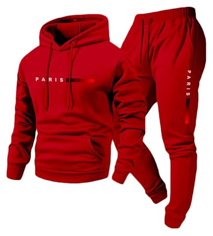 gsatuba Sweatsuits For Men 2 Piece Hoodies And Joggers Set Casual Athletic Sweatpants Hooded Sweatshirt Track Suit Red Men's Sweat Suits 2 Piece Set S