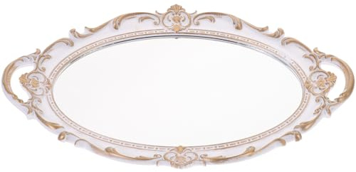 CLISPEED Plateau Rétro Miroir Décoratif Blanc, Plaque de Rangement Vintage, Accessoire Photo Polyvalent, Matériau Résistant, pour Salon et Décoration Intérieure,