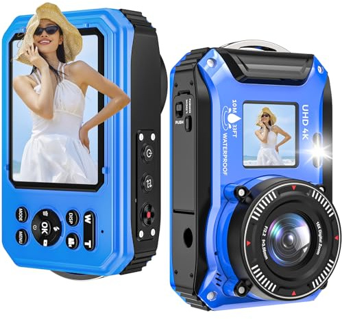 Unterwasserkamera 33FT wasserdichte Kamera 4K Video 64MP Autofokus 16X Digitalzoom Digitalkamera wasserdichte zum Schnorcheln mit 32GB Karte