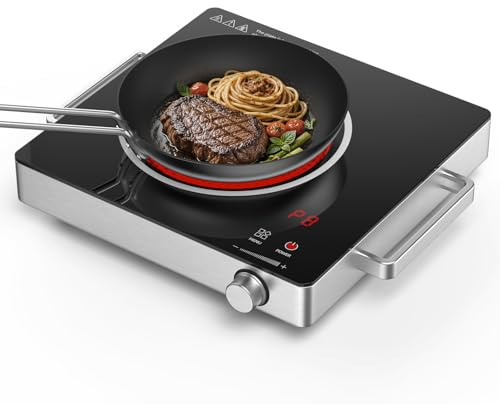Hot Plate Electric Single Burner,SOPINWAEH 1800W Portable Countertop Ceramic Cooktop For Cooking With Adjustable Temperature & Stay Cool Stainless Steel Handles,Compatible With All Cookware