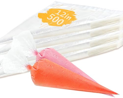 Disposable Icing Piping Bags 12 inch (500 Pack) - Transparent Strong Pastry Bags for Cake Decorating, Cookies & Cupcakes - Disposable Decorating Bags for Cream, Icing & Frosting - Baking Supplies
