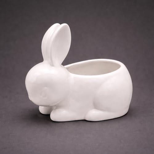 Keramik Osterhase Weiß mit Pflanztopf – Deko Hase als Blumentopf, wasserdichtes Pflanzgefäß, moderne Osterdekoration für Tisch & Fensterbank, Indoor & Outdoor, 2 Größen (24 x 16 x 23 cm)