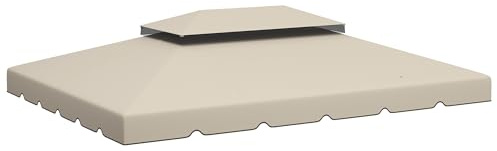 Outsunny Toit de Rechange pour Gazebo, 4 x 3 m, Couverture de Rechange à Double Toit, 8 Trous de Drainage, auvent de Rechange Uniquement pour pavillon Gazebo, Beige