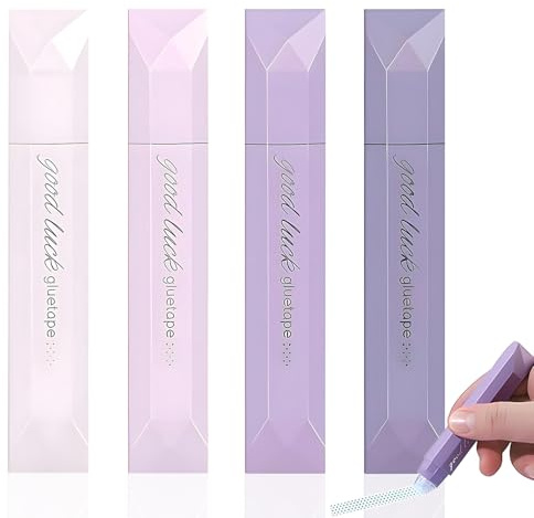 4PCS Double Sided Tape Pens, Scrapbooking Double Sided Tape Roller, Craft Adhesive Runner, Multipurpose Journaling Supplies for Scrapbooking, School Office & Crafts (Purple)