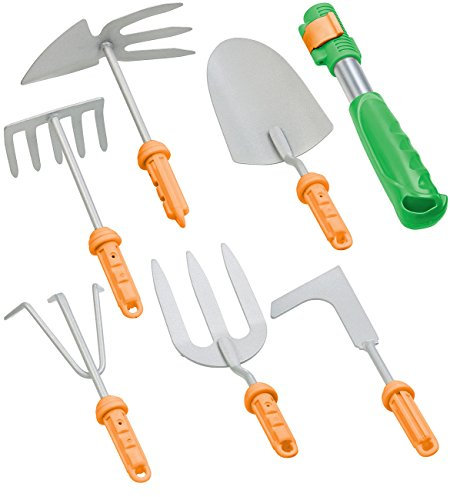 Royal Gardineer Gartenset Werkzeug: 7-teiliges Garten-Werkzeug-Set mit 6 Wechsel-Aufsätzen und Handgriff (Gartenwerkzeug Set, Pflanzengabel, Unkraut)