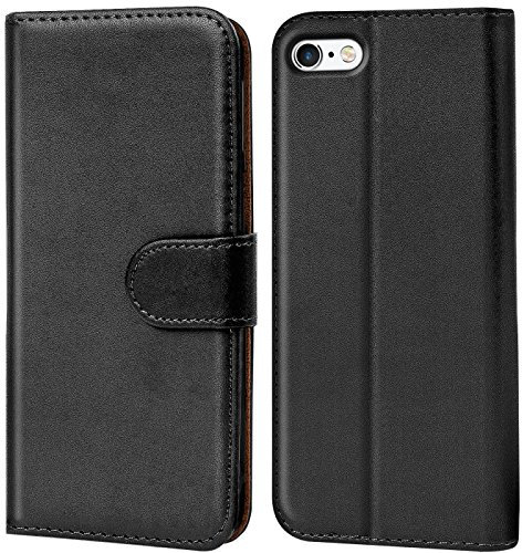 Verco iPhone 5 / 5s / SE Hülle, Handyhülle für Apple iPhone SE 1. Gen. Tasche PU Leder Flip Case Brieftasche - Schwarz