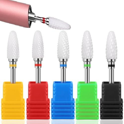 YUEMING 5 Stück Keramik Nagelfräser Bits, Elektrische Nagelbohrer Set Keramik Nagelbohrer Aufsatz Keramik Bits in Maisform Acryl-Nagelfeile Bits für Maniküre Pediküre Nagelhaut Home Verwenden