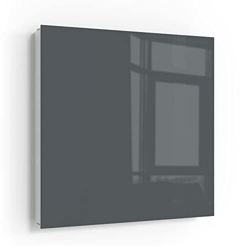 DEQORI Schlüsselkasten weiß | 30x30 cm | Unifarben - Dunkelgrau | Glas & Metall Schlüssel-Box | Schlüsselschrank mit 50 Haken + 2 Magnete | Moderne Design Box magnetisch & beschreibbar
