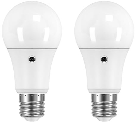 Bratek 2 Lampadine Crepuscolari a Doppio Sensore da Esterno E27 LED A60 9W 6500k - Lampade Crepuscolare da Esterno Luce Fredda da 820 Lumen Equivalenti Lampadine 60W a Incandescenza o 45W Alogene