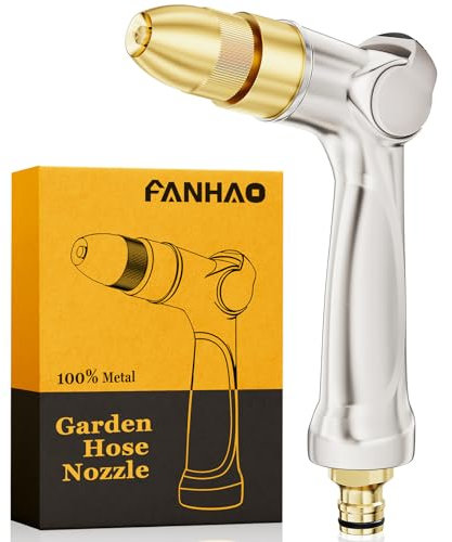 FANHAO Professionelle Gartenschlauch Spritze mit Messing Spitze, 100% Metall Gartenbrause Einstellbarer Hochdrucksprühdüse,Daumensteuerung,Ein/Aus-Ventil für Rasen-und Pflanzenbewässerung,Auto wäsche