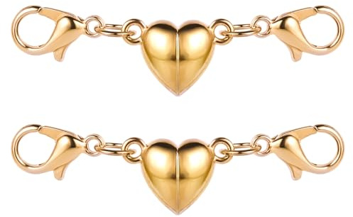 2 st 14K Guld Magnetiska Halsbandslås, Hjärtformade Låsande Magnetiska Smyckeslås Dubbla Hummerlås Förslutningar Armbandslåsomvandlare Förlängare för Gör-Det-Själv Smyckestillverkning