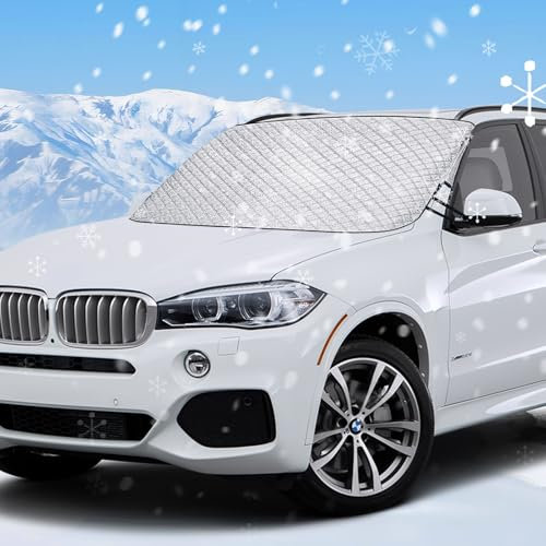 Couverture Pare Brise Avant Voiture,Protege Pare Brise Givre,Protection pare brise hiver,Bâche voiture Anti Neige Anti Glace UV Soleil Protection Repliable Universelle pour Voiture SUV(179 x140x122cm)