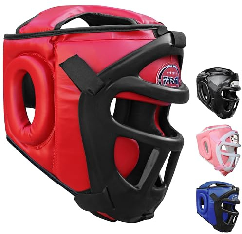 Farabi Sports Head Guard Front Bar Grill protector Krav Maga Kick Boxing Head Protection (Red, Large)