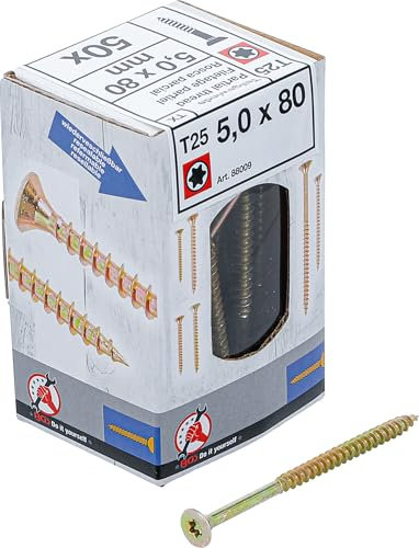 BGS Diy 88009 | Viti multiuso | Torx T25 | 5,0 x 80 mm | 50 pezzi