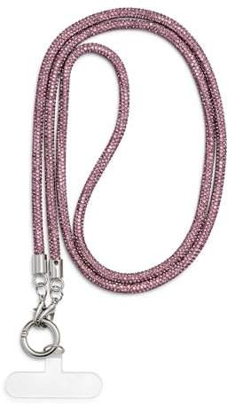 AOKSUNOVA Cadena larga para teléfono móvil, llavero con brillantes, correa para colgar en el teléfono móvil, color lila