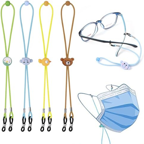 COYUN 4 Pièces Cordon Lunettes Corde Réglable Universel Attaches Sangles PU Chaîne Ficelle Titulaire Cordons pour Femmes et Hommes Sport Running Camping