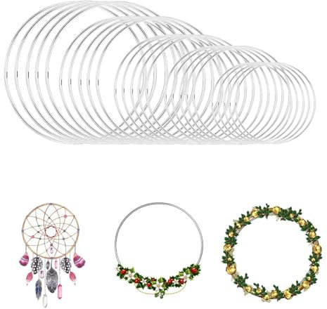 XULIERUX 20 Anelli Metallici Per Artigianato, Anelli Per Acchiappasogni, Anelli Diametro 5/10/15/20cm, Ideali Per Decorazioni Sospese, Anelli Pendenti DIY
