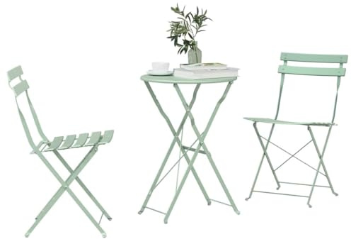 vidaXL Klapp Bistro Set 3 pcs Hellmint Stahl, Garten und Terrasse, rechteckiges, stabiles Klapp-Bistro-Set, für draußen, kompakte Sitzgelegenheit
