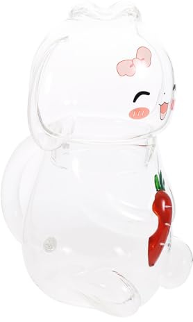 HOMOBABE Carafe à Eau et Verre 400 Ml en Verre Borosilicate, Motif Lapin, Pichet avec Tasse Assortie, pour Table de Chevet et Utilisation Domestique, Set Original et Pratique