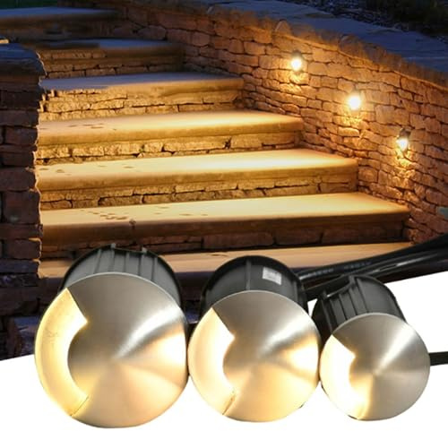 Outdoor Recessed Spot Light - 1W Ground LED Landscape Lights, Side-lit Underground Lamp, IP67 Waterproof Stainless Steel Garden Buried Light, Ground Recessed LED Floor Lamp(Warm White,1w-52mm(220V))