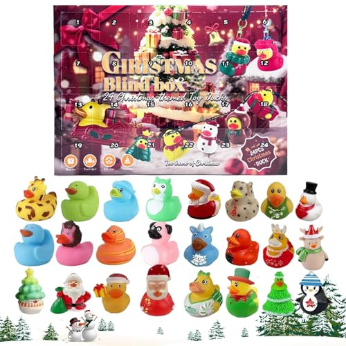 Weihnachts-Entchen Adventskalender | Mini Weihnachts Gummi-Entchen 24 Tage Adventskalender Set mit,Geschenkidee Für Die Badewanne Spielspaß Für Kinder Zu Hause Und Unterwegs