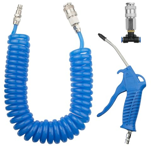 Pistola De Aire Comprimido, Equipado Con Manguera De Resorte De PU Neumática De 5 Metros De Largo, Pieza En T, Adecuado Para Pistola De Polvo De Aire De Alto Rendimiento Para Compresor De Aire