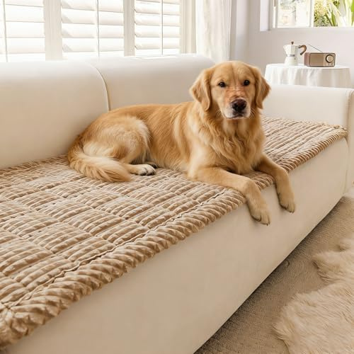 Disayu Couch Cover for Dogs Washable, Non-Slip Pet Couch Covers for Sofa, Fuzzy Dog Couch Cover Blanket, Thick, Soft, Plush Couch Cushion Covers for Sofa Protector (Camel, 27.6 x 59/70 x 150cm)